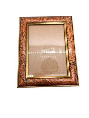 VTG Faux Burl Wood Picture Frame Gold Accents 5"x 7" Display Horizontal/Vertical